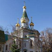 SOFIA, BULGARIA - MARCH 17, 2018:  Amazing view of Golden Domes Russian church in Sofia, Bulgaria