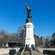 MADRID, SPAIN - JANUARY 22, 2018: Fountain of the Fallen Angel in The Retiro Park in City of Madrid, Spain