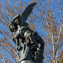 MADRID, SPAIN - JANUARY 22, 2018: Fountain of the Fallen Angel in The Retiro Park in City of Madrid, Spain