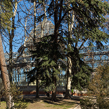 MADRID, SPAIN - JANUARY 22, 2018: Crystal Palace in The Retiro Park  in City of Madrid, Spain