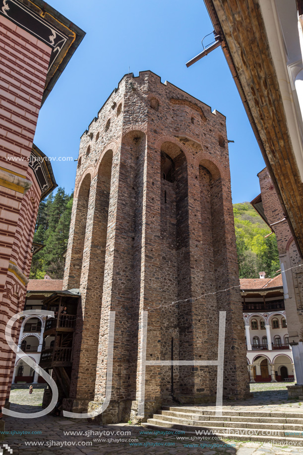 RILA MONASTERY, BULGARIA - APRIL 21, 2018: Tourist visiting Monastery of Saint Ivan (John) of Rila (Rila Monastery), Kyustendil Region, Bulgaria