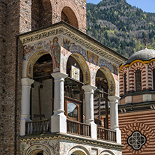RILA MONASTERY, BULGARIA - APRIL 21, 2018: Tourist visiting Monastery of Saint Ivan (John) of Rila (Rila Monastery), Kyustendil Region, Bulgaria