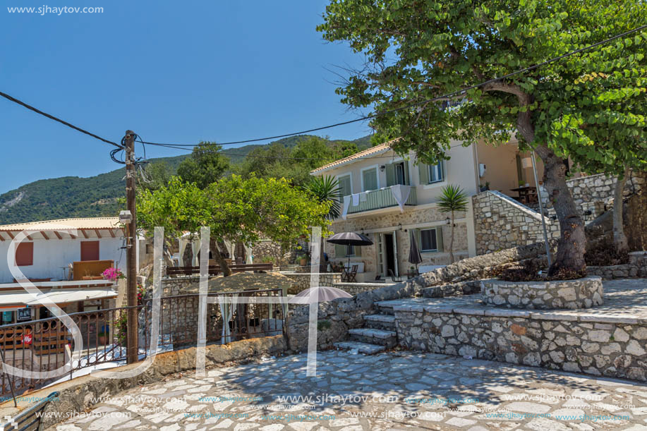 AGIOS NIKITAS, LEFKADA, GREECE - JULY 16, 2014: Traditional houses in village of Agios Nikitas, Lefkada, Ionian Islands, Greece