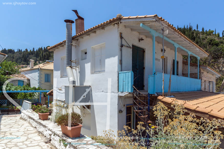 AGIOS NIKITAS, LEFKADA, GREECE - JULY 16, 2014: Traditional houses in village of Agios Nikitas, Lefkada, Ionian Islands, Greece