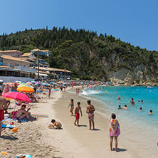 AGIOS NIKITAS, LEFKADA, GREECE - JULY 16, 2014: Tourist visiting beach of village of Agios Nikitas, Lefkada, Ionian Islands, Greece