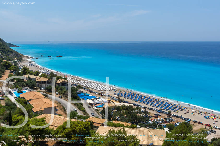 KATHISMA BEACH, LEFKADA, GREECE - JULY 16, 2014: Tourist at Kathisma beach , Lefkada, Ionian Islands, Greece