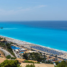 KATHISMA BEACH, LEFKADA, GREECE - JULY 16, 2014: Tourist at Kathisma beach , Lefkada, Ionian Islands, Greece
