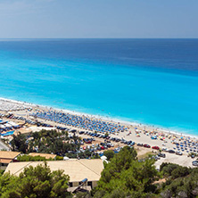 KATHISMA BEACH, LEFKADA, GREECE - JULY 16, 2014: Tourist at Kathisma beach , Lefkada, Ionian Islands, Greece