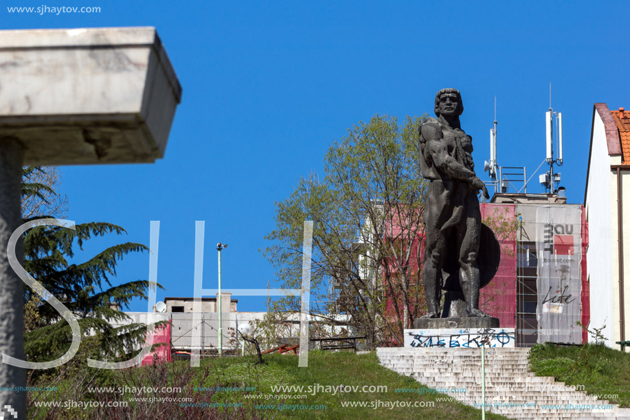 SANDANSKI, BULGARIA - APRIL 4, 2018: Monument and The statue of Spartacus in town of Sandanski, Bulgaria