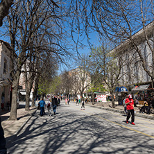 SANDANSKI, BULGARIA - APRIL 4, 2018: The Center and Pedestrian street in town of Sandanski, Bulgaria