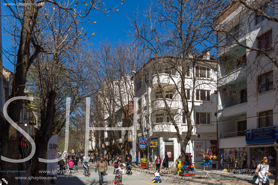 SANDANSKI, BULGARIA - APRIL 4, 2018: The Center and Pedestrian street in town of Sandanski, Bulgaria