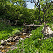 Wooden bridge over Fotinovo River near village of Fotinovo in Rhodopes Mountain, Pazardzhik region, Bulgaria