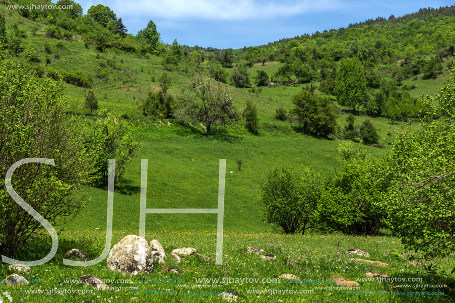 Spring landscape of Green Hills near village of Fotinovo in Rhodopes Mountain, Pazardzhik region, Bulgaria