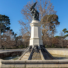 MADRID, SPAIN - JANUARY 22, 2018: Fountain of the Fallen Angel in The Retiro Park in City of Madrid, Spain