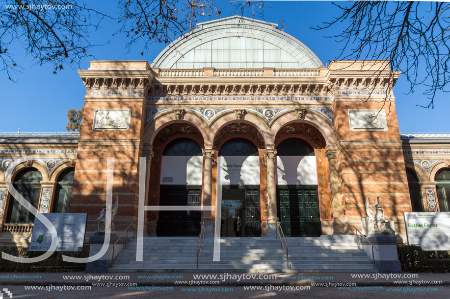 MADRID, SPAIN - JANUARY 22, 2018: Palace of Velazquez in The Retiro Park  in City of Madrid, Spain