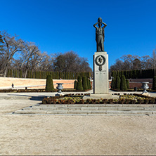 MADRID, SPAIN - JANUARY 22, 2018: Jacinto Benavente Statue at Plaza Parterre in The Retiro Park in City of Madrid, Spain