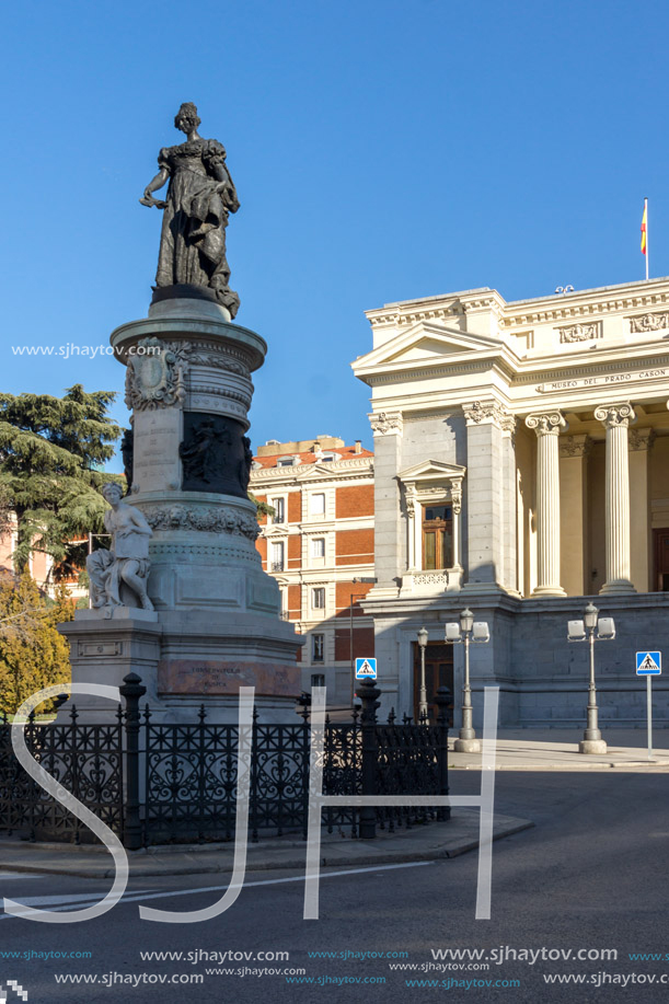 MADRID, SPAIN - JANUARY 22, 2018: Maria Cristina de Borbon Statue in front of Museum of the Prado in City of Madrid, Spain