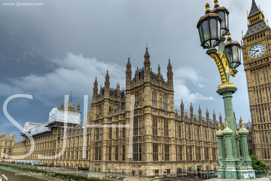 LONDON, ENGLAND - JUNE 16 2016: Sunset view of Houses of Parliament, Westminster palace, London, England, Great Britain