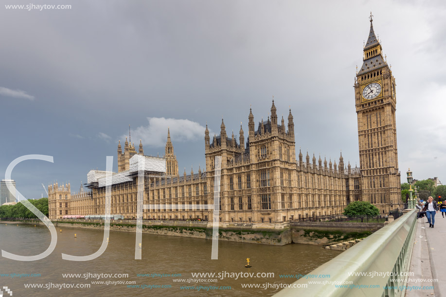 LONDON, ENGLAND - JUNE 16 2016: Sunset view of Houses of Parliament, Westminster palace, London, England, Great Britain