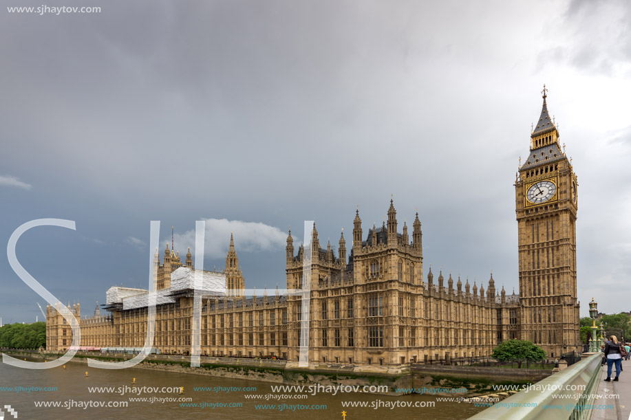 LONDON, ENGLAND - JUNE 16 2016: Sunset view of Houses of Parliament, Westminster palace, London, England, Great Britain