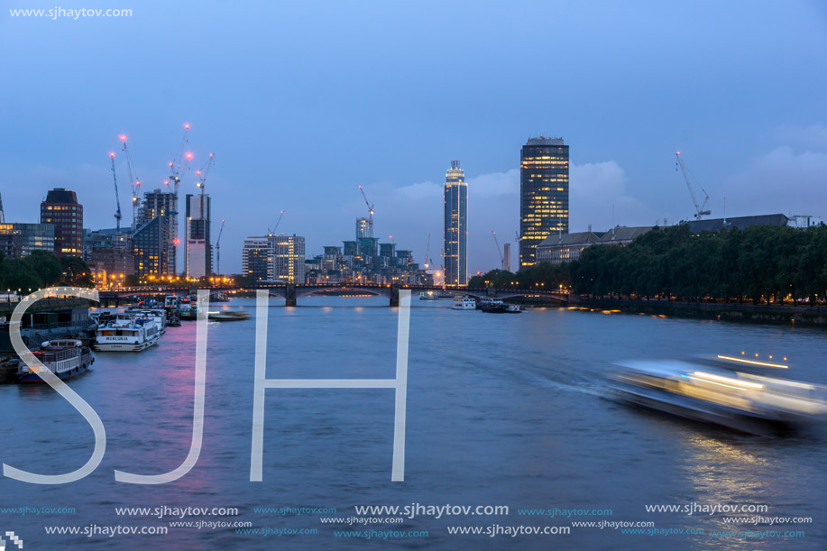 LONDON, ENGLAND - JUNE 16 2016: Amazing night Cityscape of city of London, England, United Kingdom