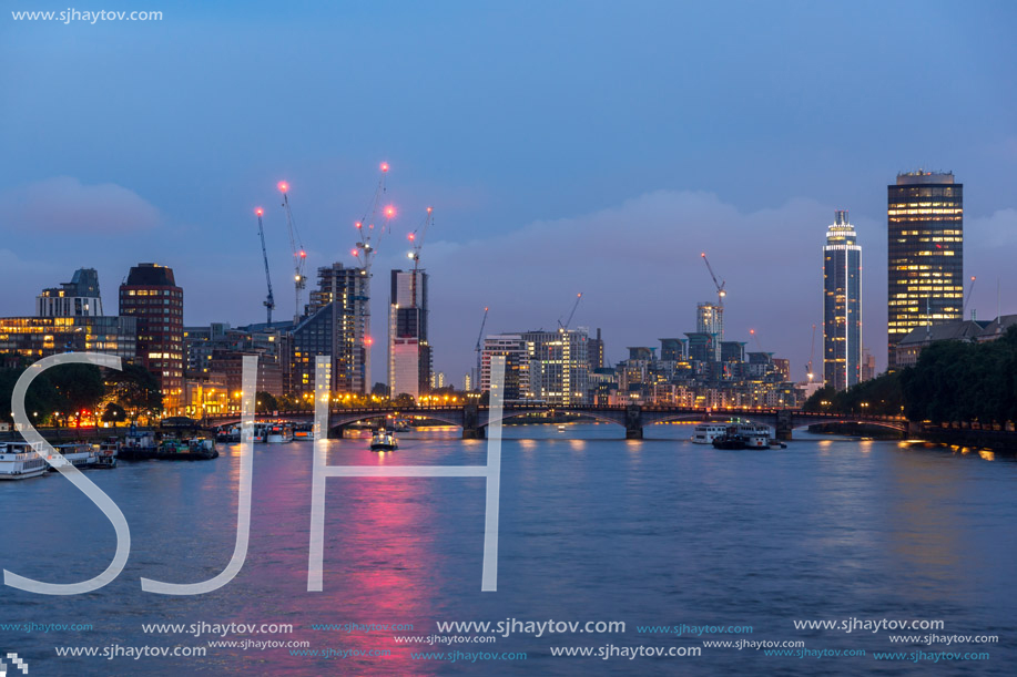 LONDON, ENGLAND - JUNE 16 2016: Amazing night Cityscape of city of London, England, United Kingdom