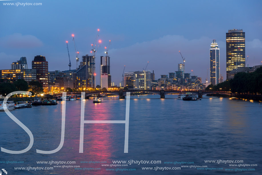 LONDON, ENGLAND - JUNE 16 2016: Amazing night Cityscape of city of London, England, United Kingdom