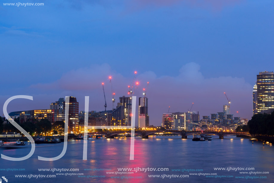 LONDON, ENGLAND - JUNE 16 2016: Amazing night Cityscape of city of London, England, United Kingdom