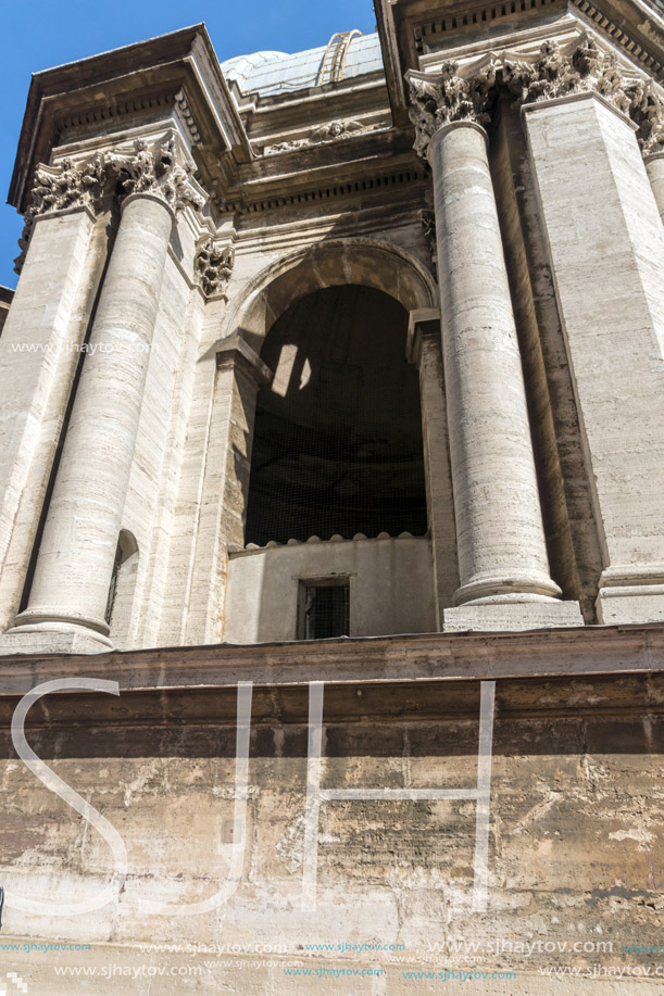 ROME, ITALY - JUNE 24, 2017: Architectural detail of St. Peter"s Basilica at  Saint Peter"s Square, Vatican, Rome, Italy