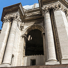 ROME, ITALY - JUNE 24, 2017: Architectural detail of St. Peter"s Basilica at  Saint Peter"s Square, Vatican, Rome, Italy