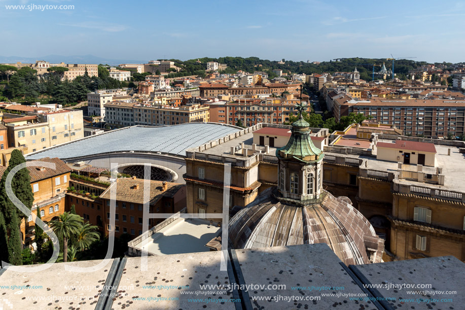 ROME, ITALY - JUNE 24, 2017: Architectural detail of St. Peter"s Basilica at  Saint Peter"s Square, Vatican, Rome, Italy