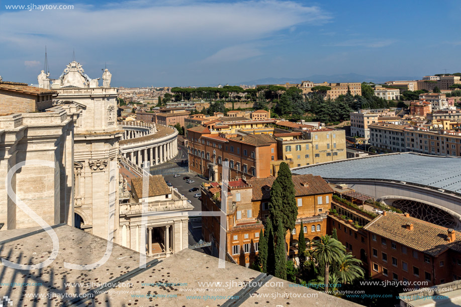 ROME, ITALY - JUNE 24, 2017: Architectural detail of St. Peter"s Basilica at  Saint Peter"s Square, Vatican, Rome, Italy