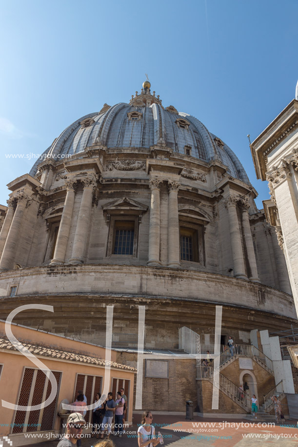 ROME, ITALY - JUNE 24, 2017: Architectural detail of St. Peter"s Basilica at  Saint Peter"s Square, Vatican, Rome, Italy