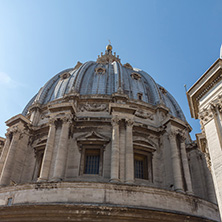 ROME, ITALY - JUNE 24, 2017: Architectural detail of St. Peter"s Basilica at  Saint Peter"s Square, Vatican, Rome, Italy