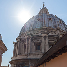 ROME, ITALY - JUNE 24, 2017: Architectural detail of St. Peter"s Basilica at  Saint Peter"s Square, Vatican, Rome, Italy