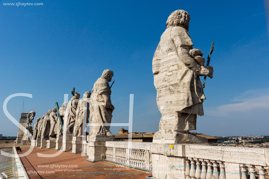 ROME, ITALY - JUNE 24, 2017: Architectural detail of St. Peter"s Basilica at  Saint Peter"s Square, Vatican, Rome, Italy