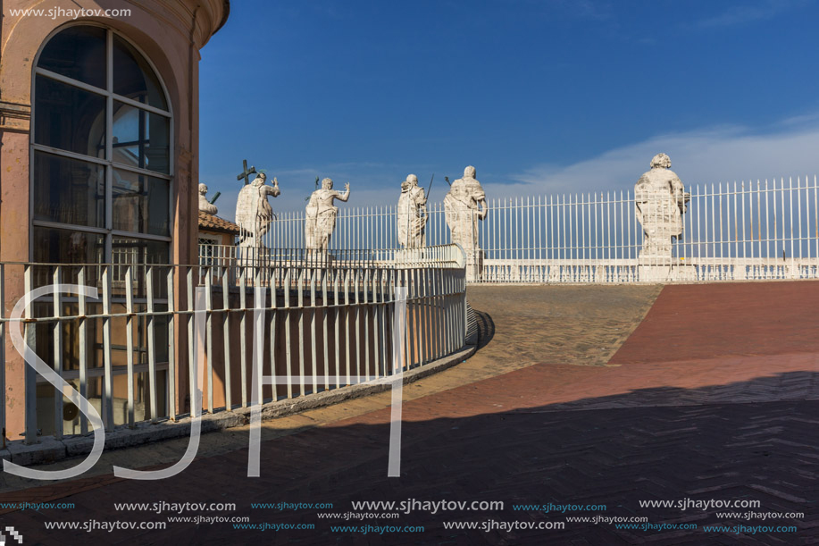 ROME, ITALY - JUNE 24, 2017: Architectural detail of St. Peter"s Basilica at  Saint Peter"s Square, Vatican, Rome, Italy