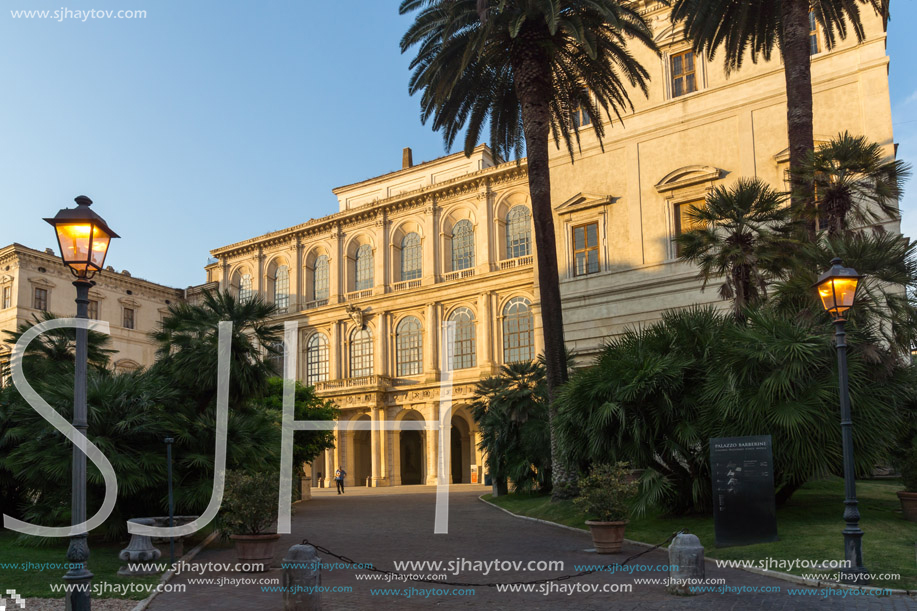 ROME, ITALY - JUNE 24, 2017: Yellow Sunset at Sunset Palazzo Barberini - National Gallery of Ancient Art in Rome, Italy