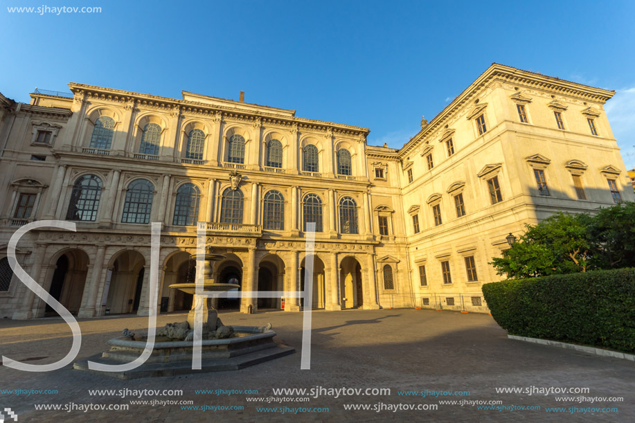 ROME, ITALY - JUNE 24, 2017: Yellow Sunset at Sunset Palazzo Barberini - National Gallery of Ancient Art in Rome, Italy