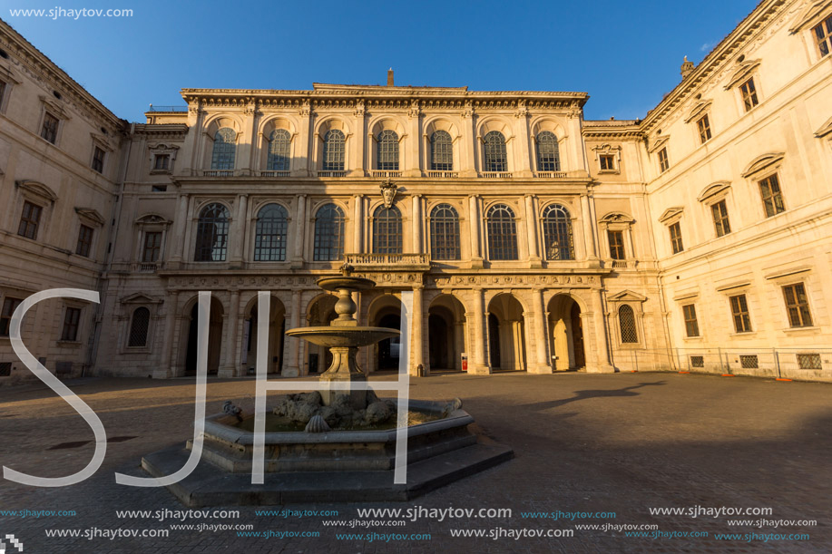 ROME, ITALY - JUNE 24, 2017: Yellow Sunset at Sunset Palazzo Barberini - National Gallery of Ancient Art in Rome, Italy