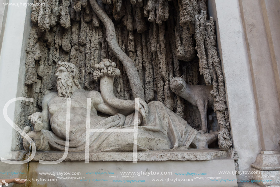 ROME, ITALY - JUNE 24, 2017: Architectural detail from Crossing of Quattro Fontane in city of Rome, Italy