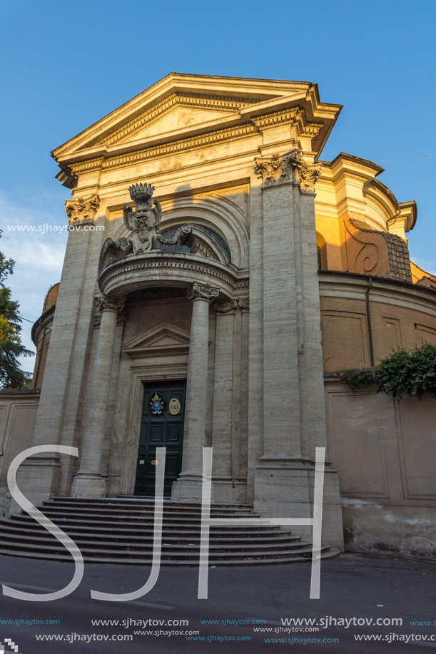 ROME, ITALY - JUNE 24, 2017: Amazing Sunset view of Basilica of Our Lady in Trastevere in Rome, Italy