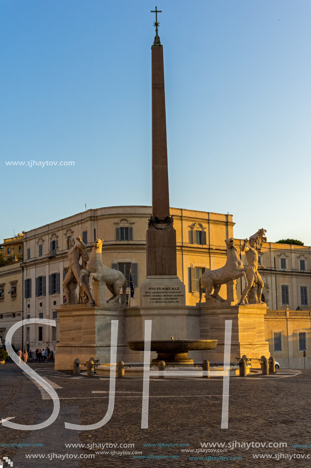 ROME, ITALY - JUNE 24, 2017: Sunset view of Obelisk and Palazzo della Consulta at Piazza del Quirinale in Rome, Italy