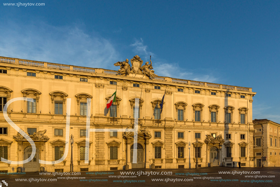 ROME, ITALY - JUNE 24, 2017: Sunset view of Palazzo della Consulta at Piazza del Quirinale in Rome, Italy