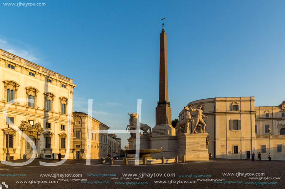 ROME, ITALY - JUNE 24, 2017: Sunset view of Obelisk and Palazzo della Consulta at Piazza del Quirinale in Rome, Italy