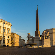 ROME, ITALY - JUNE 24, 2017: Sunset view of Obelisk and Palazzo della Consulta at Piazza del Quirinale in Rome, Italy