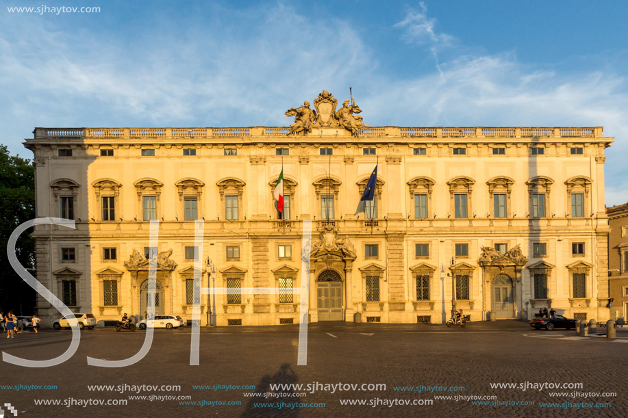 ROME, ITALY - JUNE 24, 2017: Sunset view of Palazzo della Consulta at Piazza del Quirinale in Rome, Italy