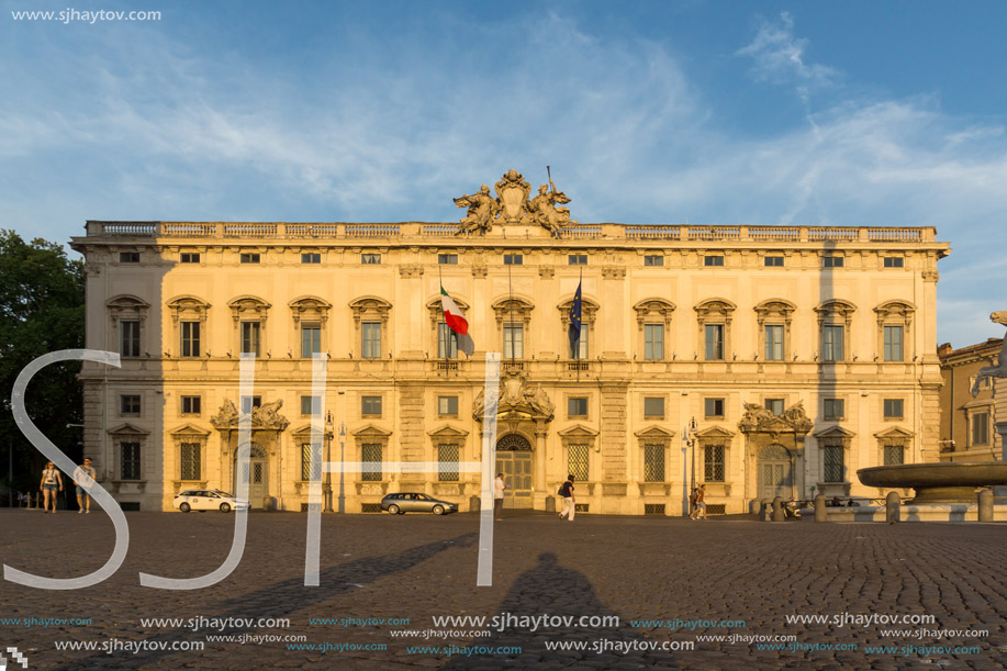 ROME, ITALY - JUNE 24, 2017: Sunset view of Palazzo della Consulta at Piazza del Quirinale in Rome, Italy
