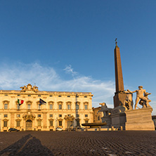 ROME, ITALY - JUNE 24, 2017: Sunset view of Obelisk and Palazzo della Consulta at Piazza del Quirinale in Rome, Italy