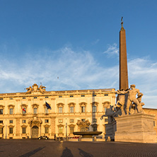 ROME, ITALY - JUNE 24, 2017: Sunset view of Obelisk and Palazzo della Consulta at Piazza del Quirinale in Rome, Italy